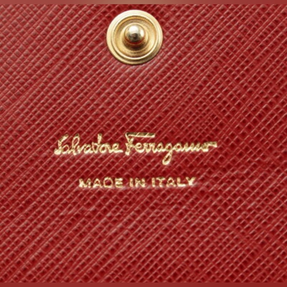 Salvatore Ferragamo Gancini Wallet on Chain Red Leather Gold Crossbody - Picture 8 of 8